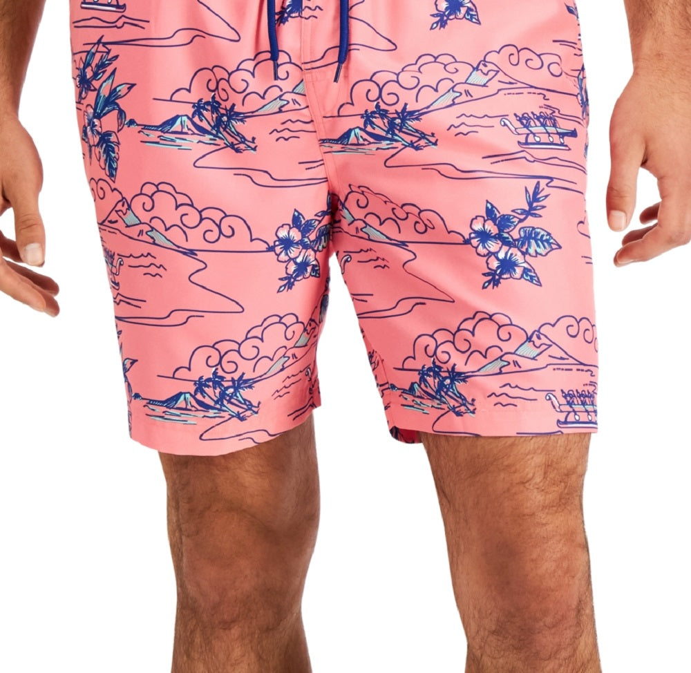 Club Room Men's Big And Tall Island Scene Swimsuit Pink Size Small