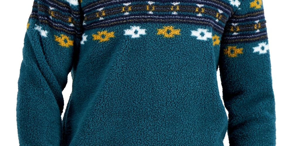 Sun + Stone Men's Bloom Sherpa Fleece Pullover Blue Size Medium
