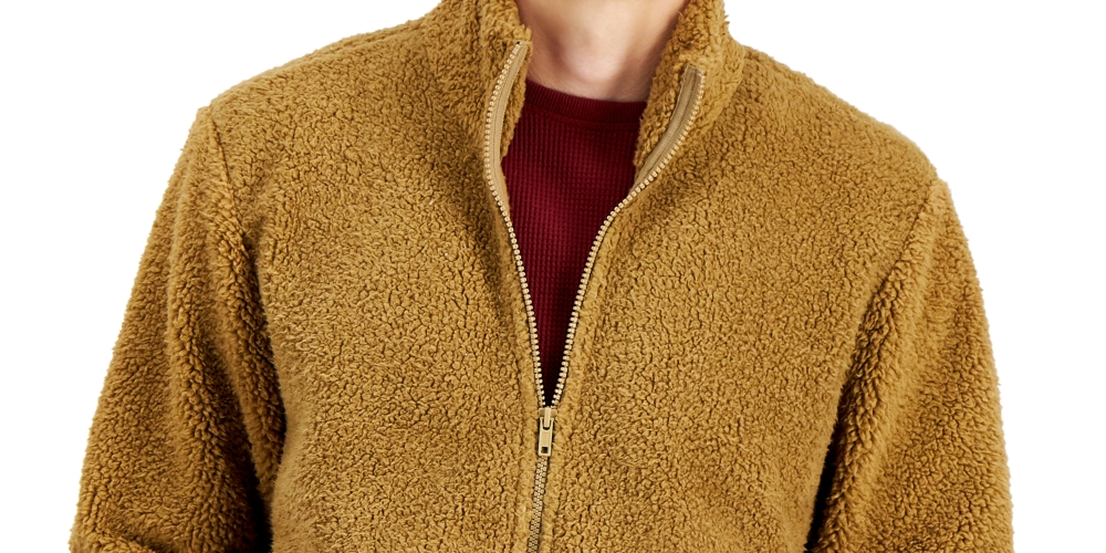 Sun Stone Men's Full Zip Sherpa Fleece Jacket Brown Size S