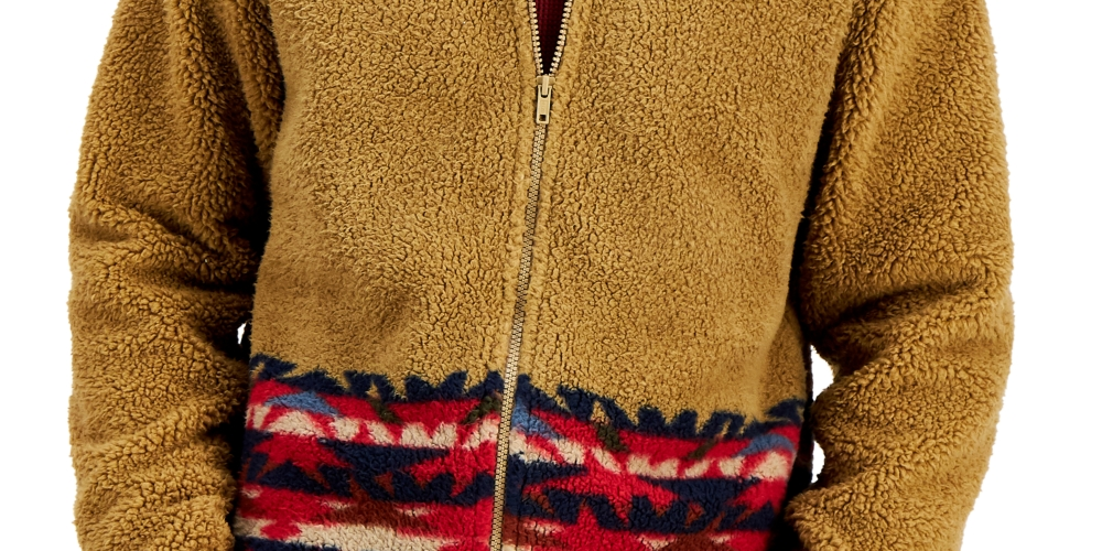 Sun Stone Men's Full Zip Sherpa Fleece Jacket Brown Size S