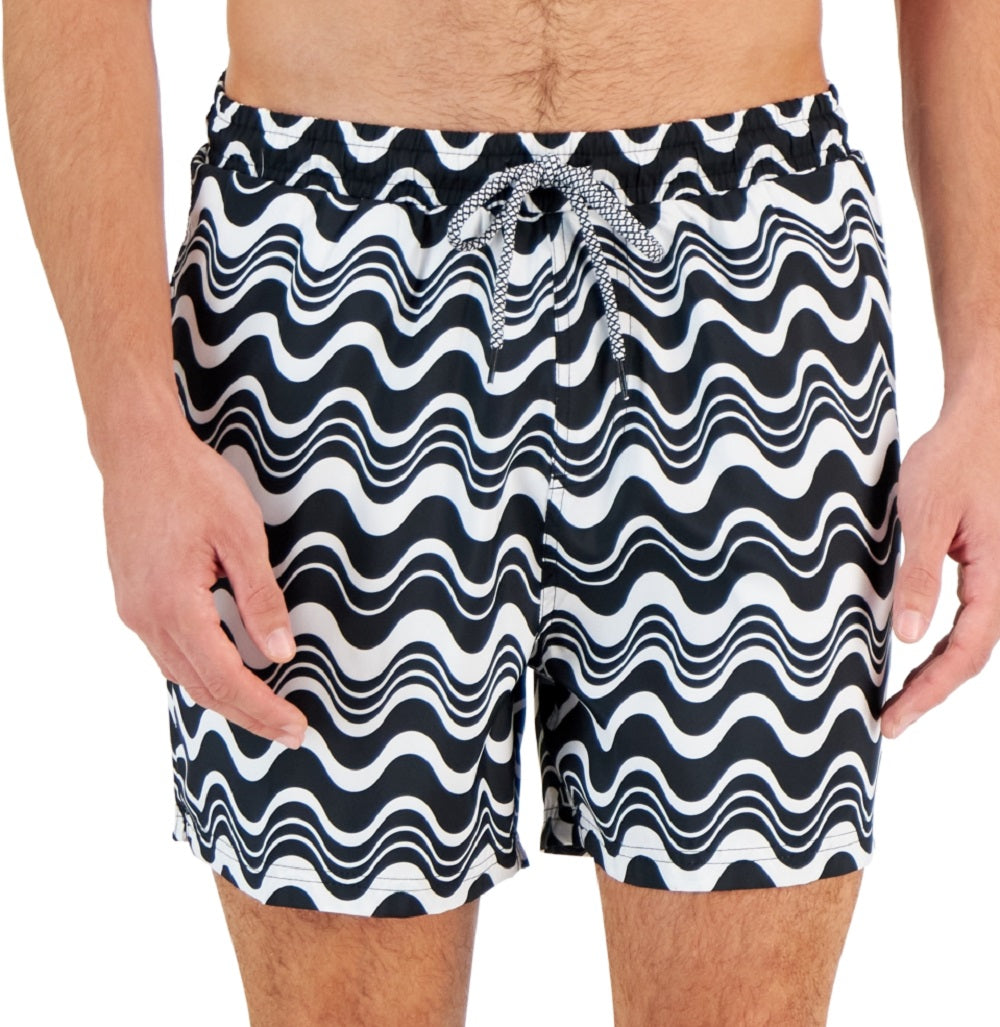 INC International Concepts Men's Wave Print Swim Shorts Black Size X-Large