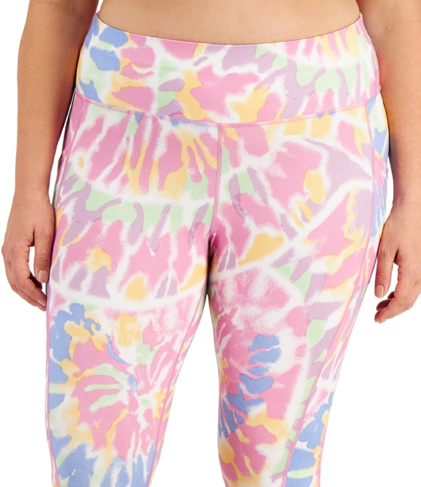 ID Ideology Women's Stretch Pocketed Tie Dye Active Wear High Waist Leggings Pink Size 1X