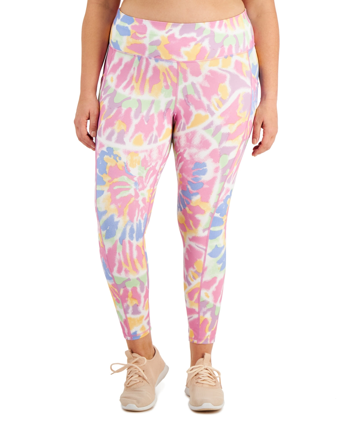 ID Ideology Women's Stretch Pocketed Tie Dye Active Wear High Waist Leggings Pink Size 1X