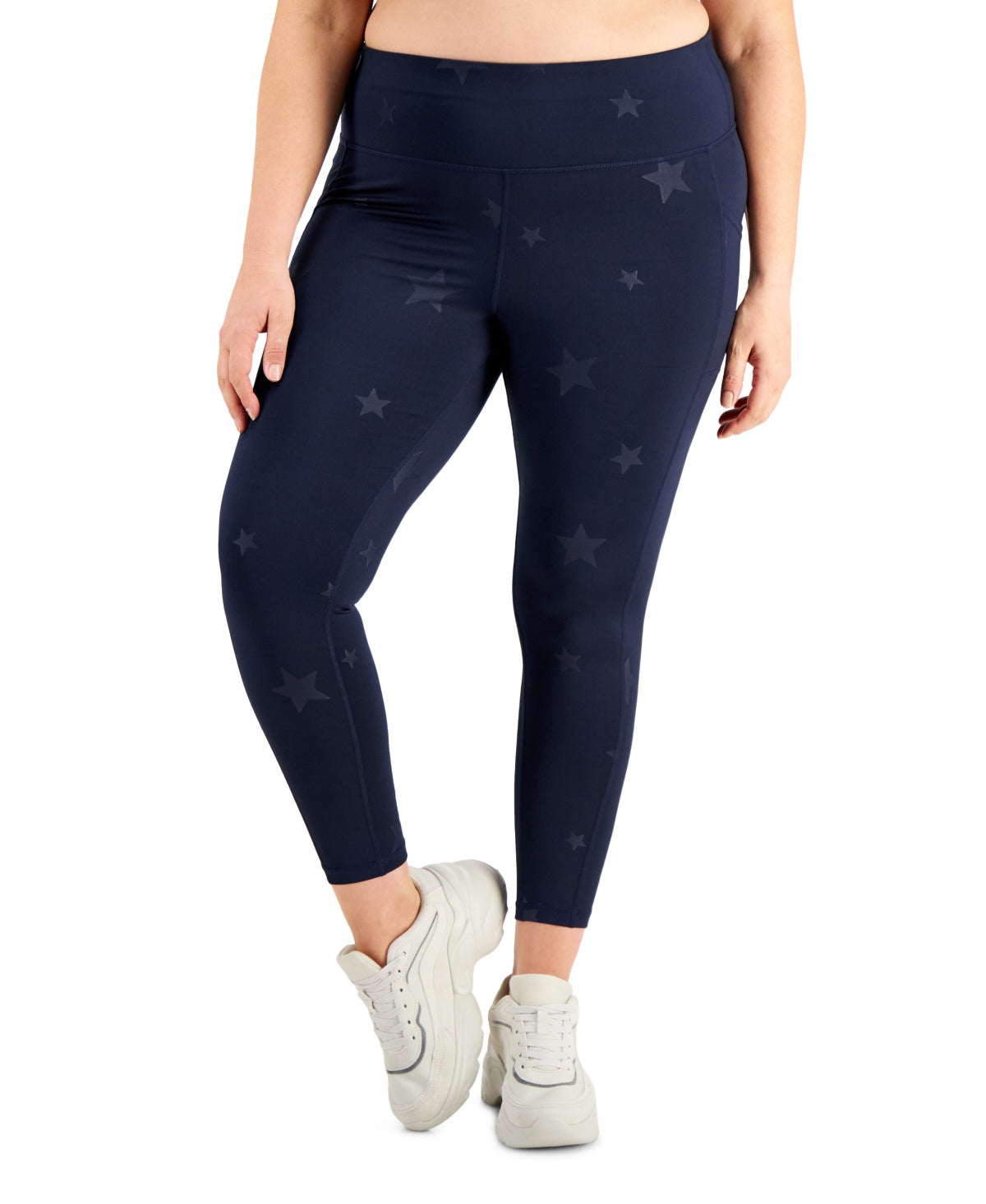 Id Ideology Women's Plus Embossed Star Leggings Blue Size 2X