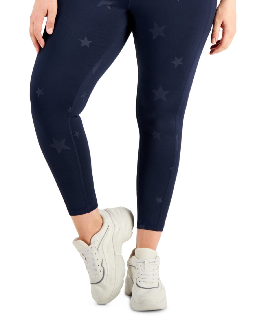 Id Ideology Women's Plus Embossed Star Leggings Blue Size 2X