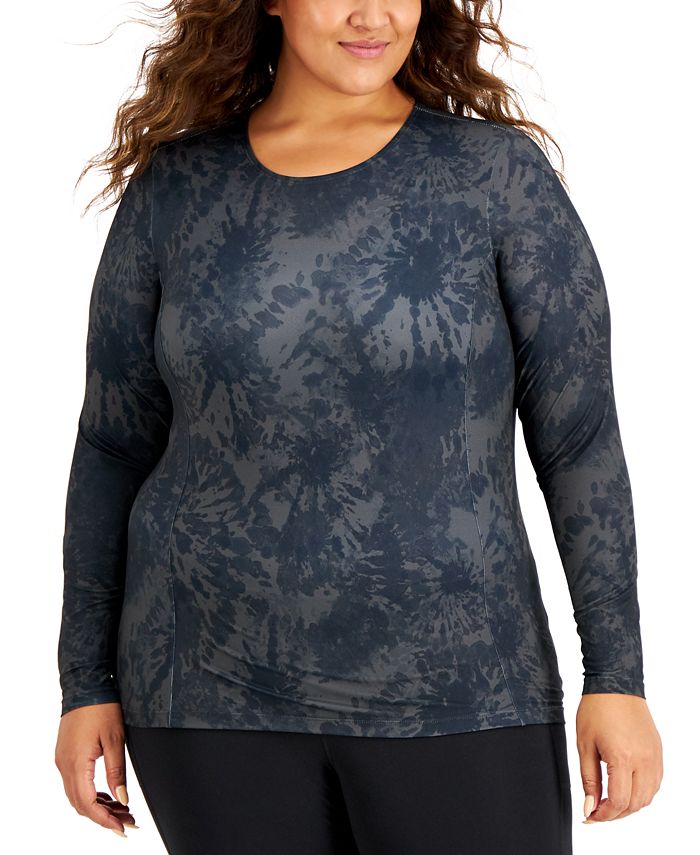Ideology Women's Plus Tie Dye Long Sleeve T-Shirt Black Size 1X