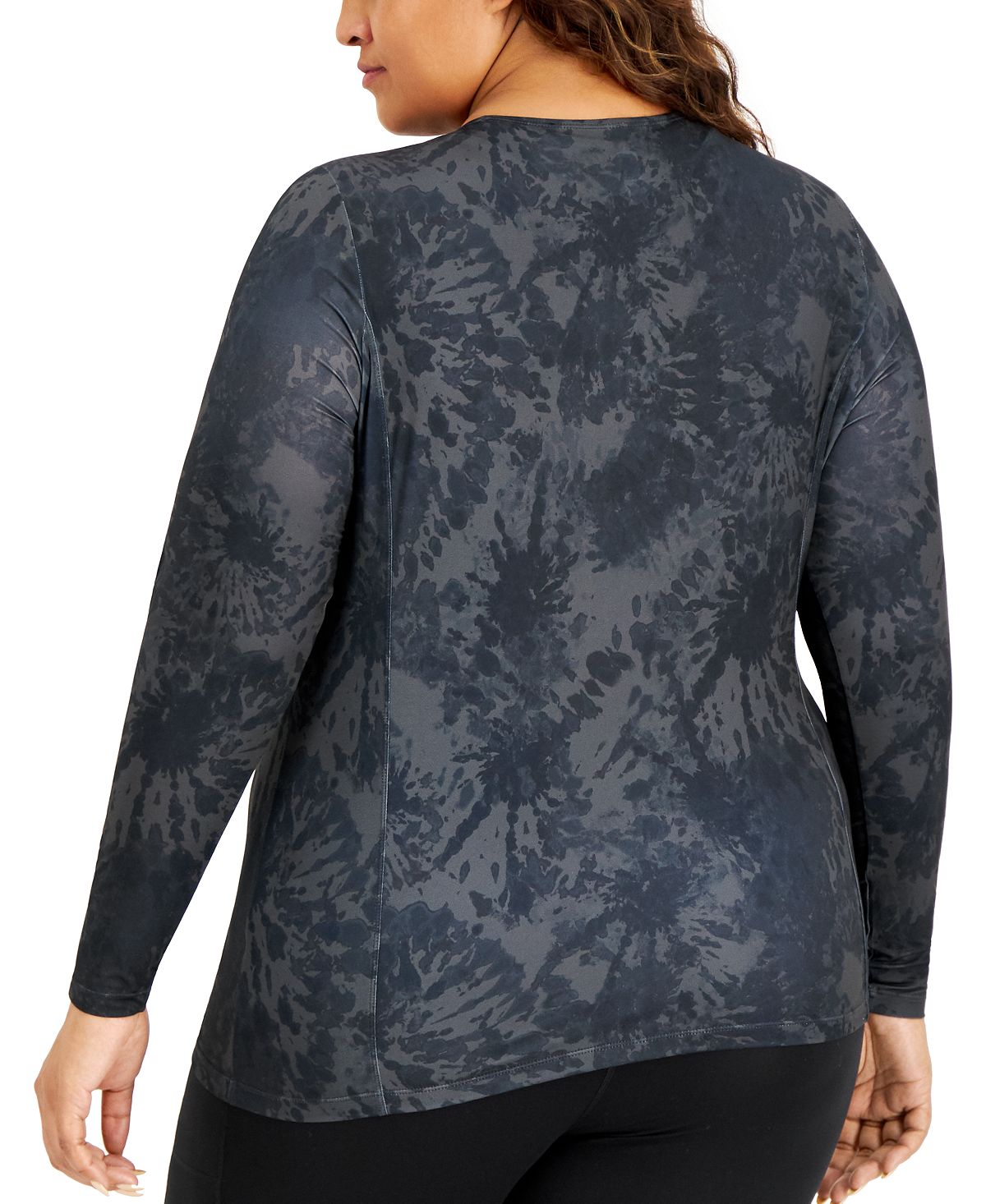 Ideology Women's Plus Tie Dye Long Sleeve T-Shirt Black Size 1X
