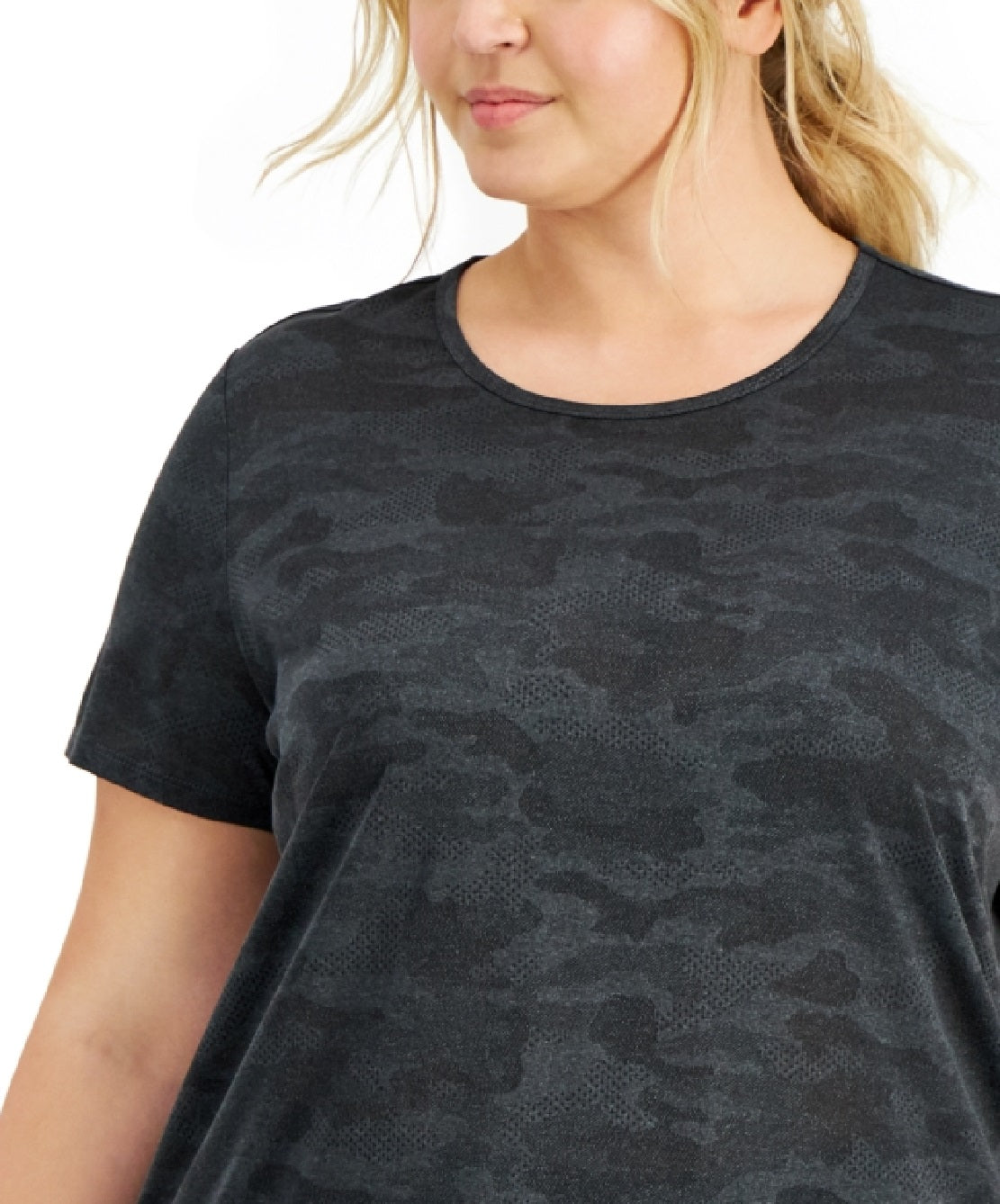 ID Ideology Women's Plus Camo Print Jacquard Moisture Wicking T-Shirt Black Size 1X