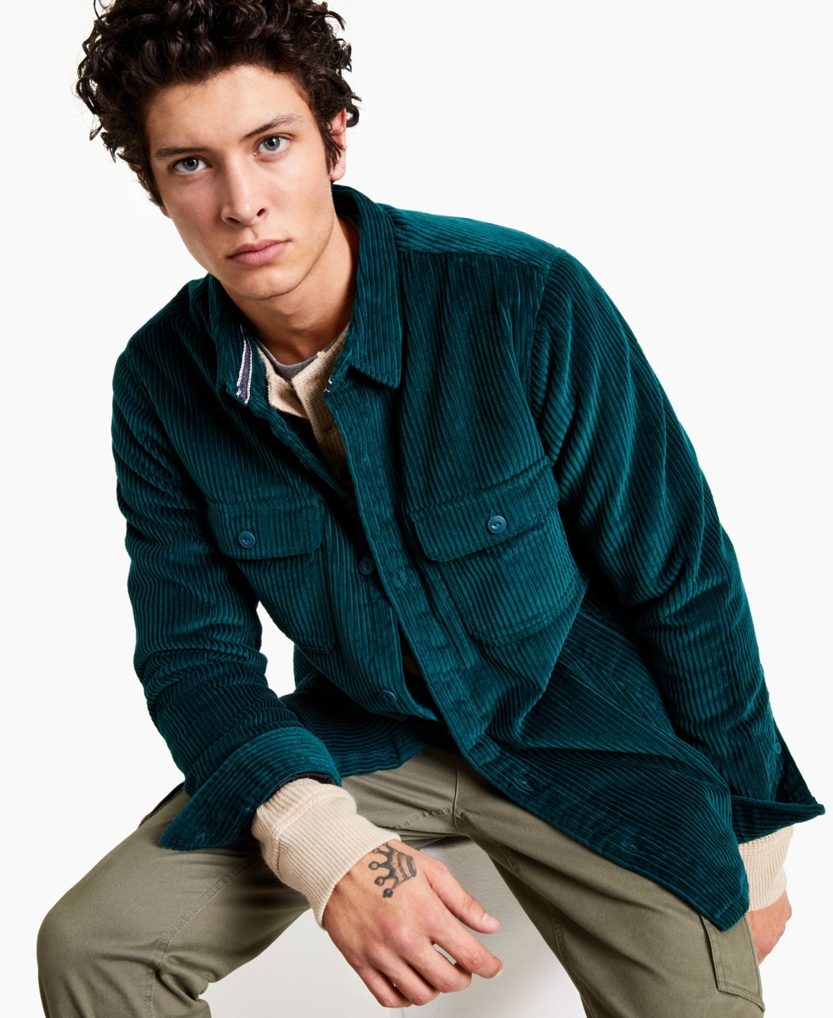 Sun + Stone Men's Owen Fleece Lined Corduroy Shirt Jacket Green Size XX-Large
