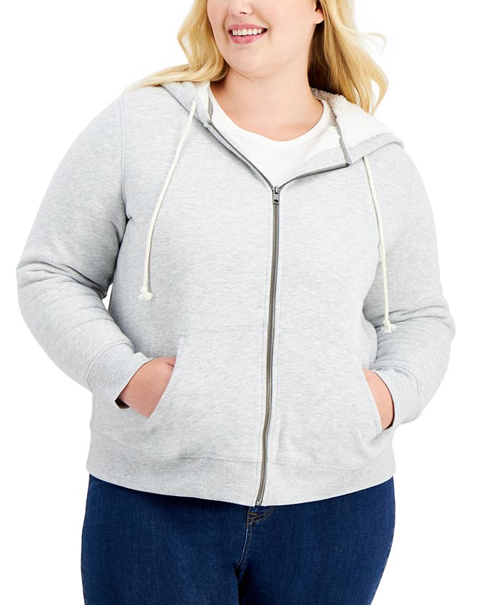 Style & Co Women's Sherpa Lined Hoodie Gray Size 3X
