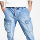Sun + Stone Men's Encinita Regular Fit Denim Cargo Joggers Blue Size Medium