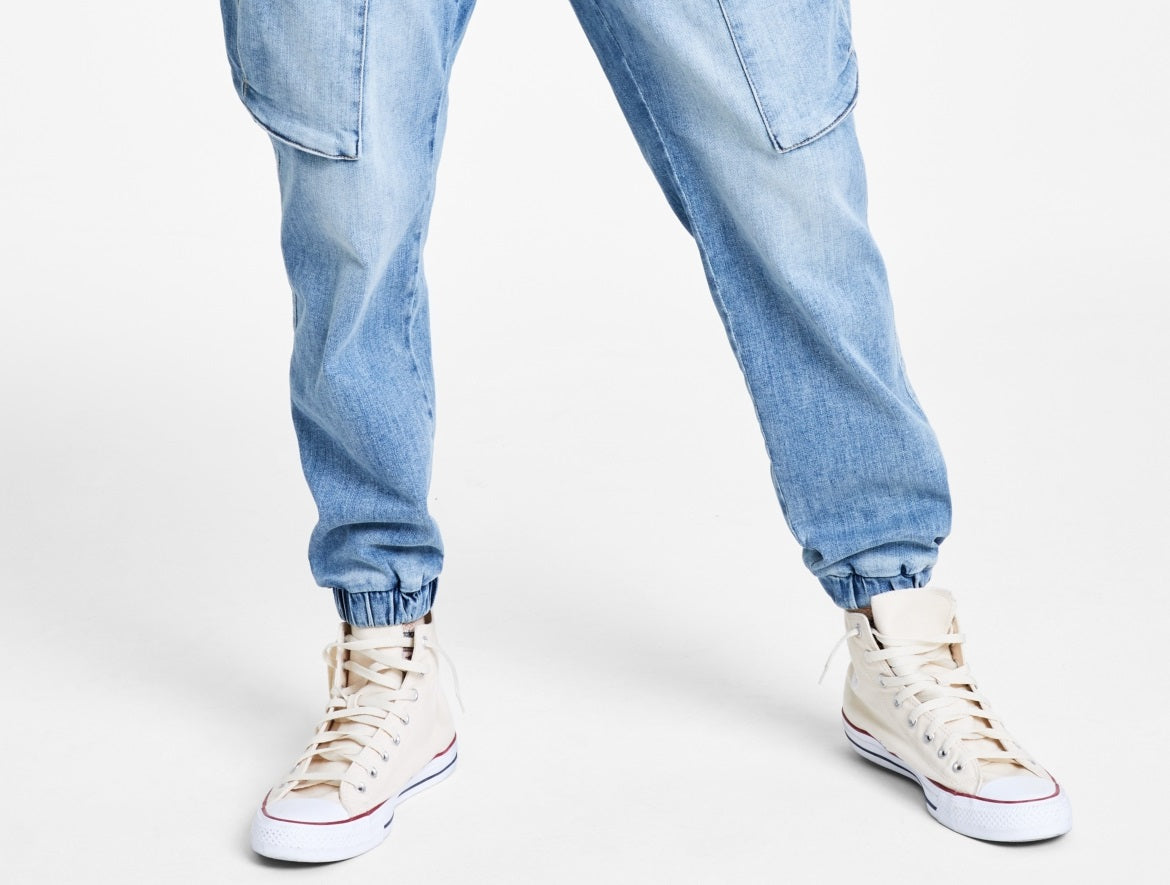 Sun + Stone Men's Encinita Regular Fit Denim Cargo Joggers Blue Size Medium