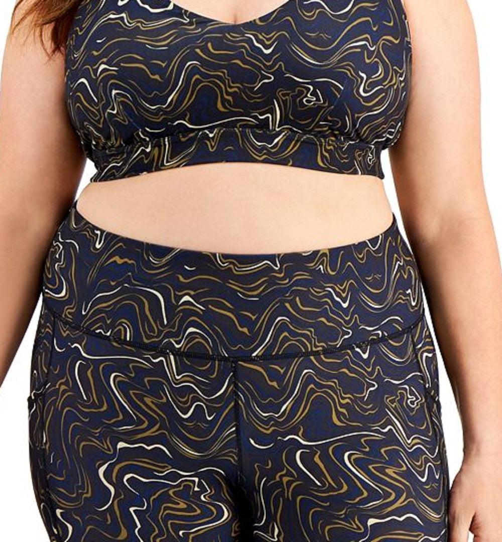 ID Ideology Women's Marble Print Low Impact Sports Bra Black Size 1X