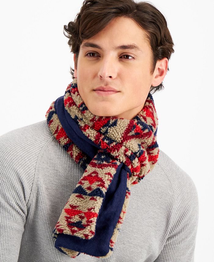 Sun + Stone Men's Geometric Fleece Scarf  Red Size Regular