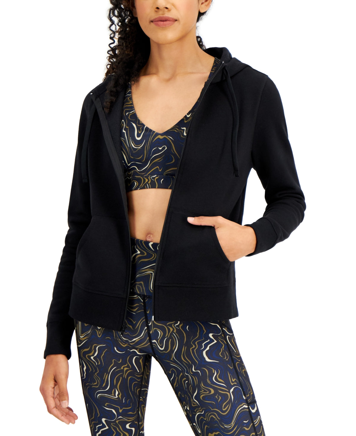 Id Ideology Women's Zip Front Fleece Hoodie Black Size X-Small