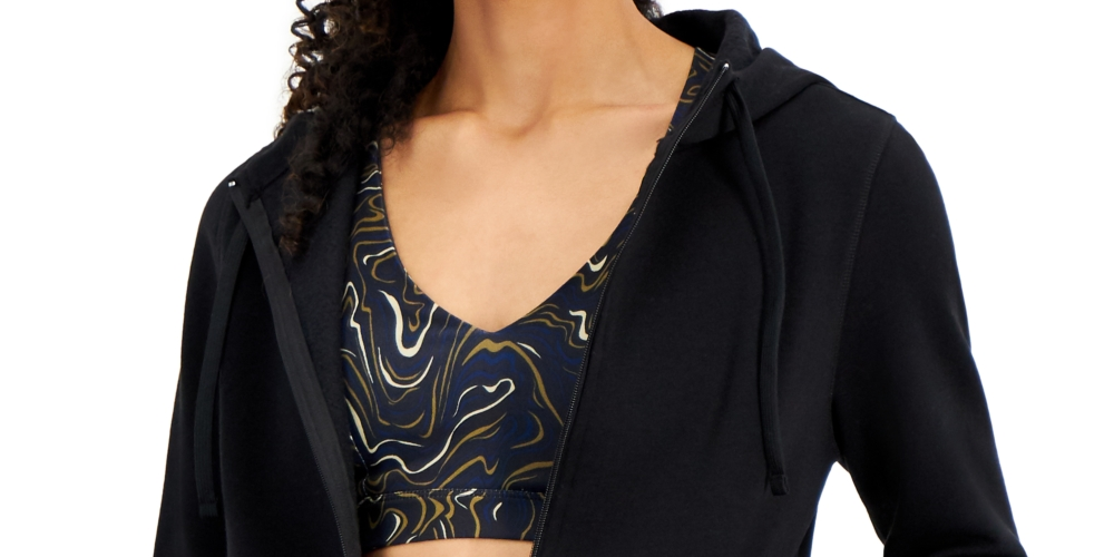 Id Ideology Women's Zip Front Fleece Hoodie Black Size M
