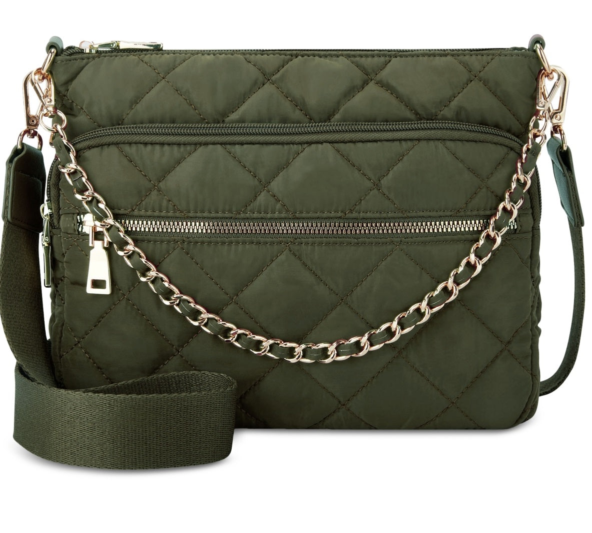 INC International Concepts Women's Margeauxx Quilted Crossbody Green Size Regular
