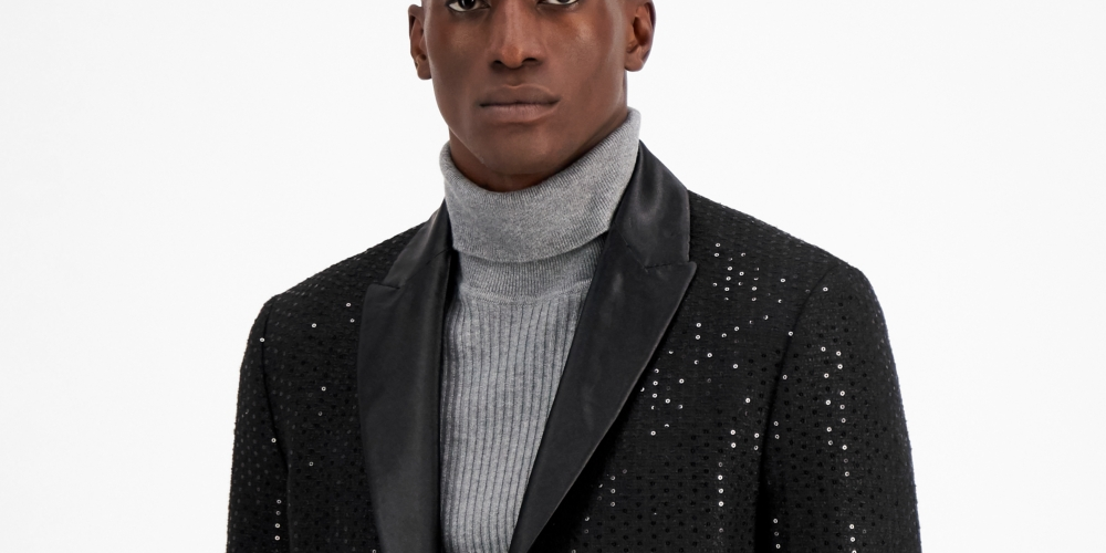INC International Concepts Men's Slim Fit Sequin Sport Coat Black Size XX-Large