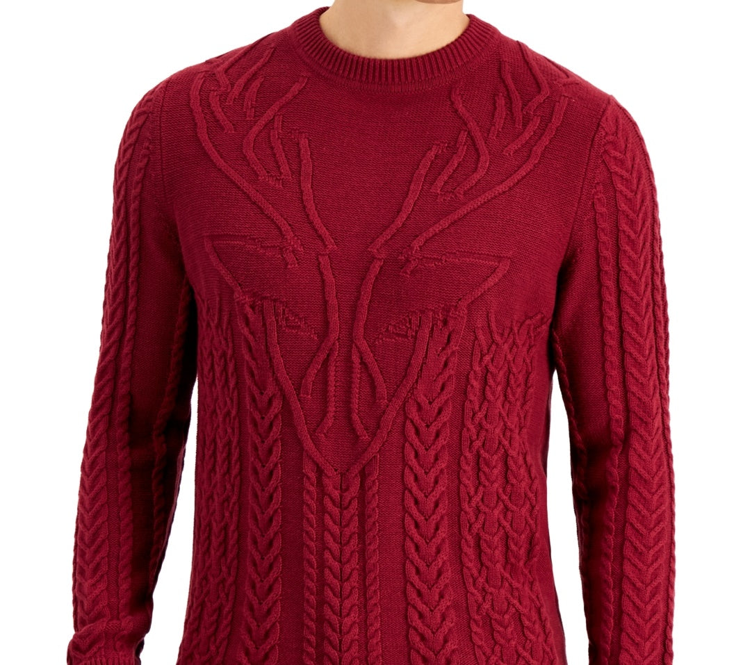 Club Room Men's Cable Knit Elk Sweater Red Size Large