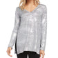 Karen Kane Women's Heather Long Sleeve V Neck Top Silver Size Small