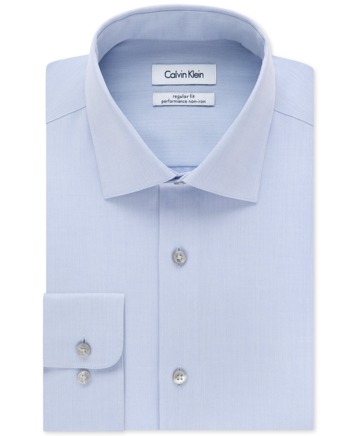 Calvin Klein Men's Steel Classic Fit Non Iron Performance Herringbone Spread Collar Dress Shirt Blue Size 16.5X32-33