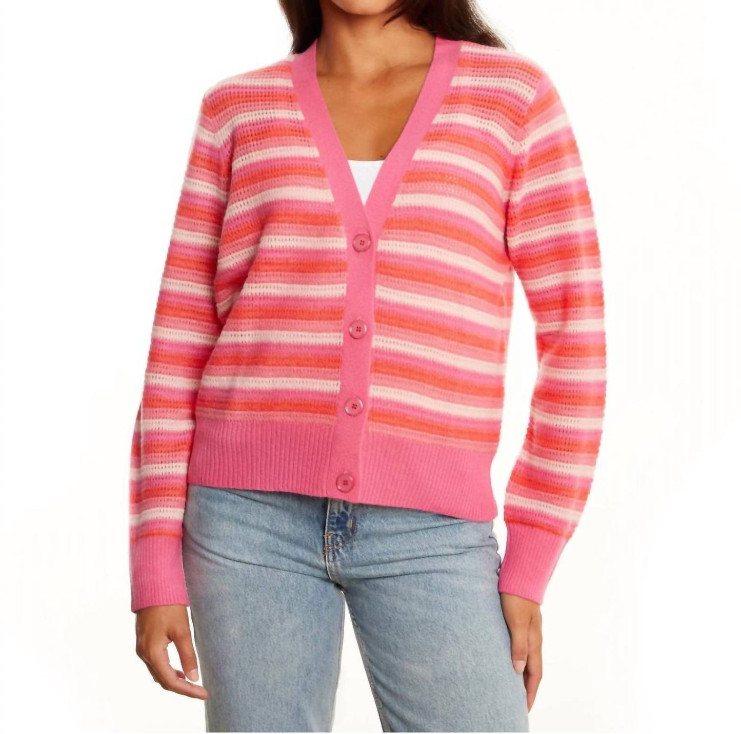 &Isla - Posey Open Stitch Stripe V-cardigan