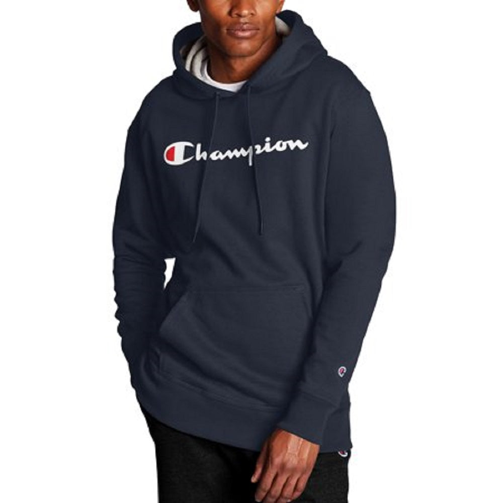Champion Men's Script Logo Powerblend Hoodie Blue Size Medium