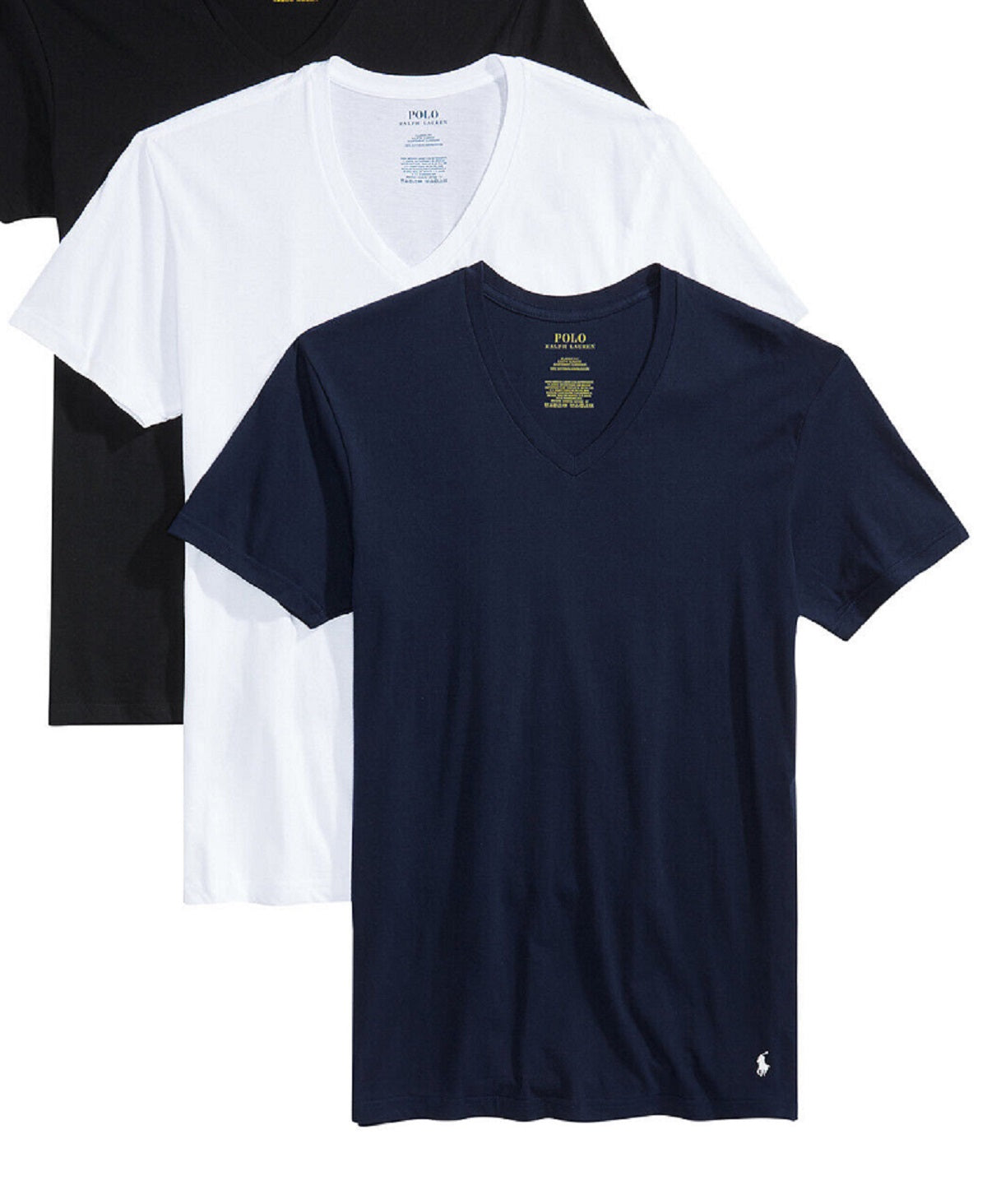 Polo Ralph Lauren Men's 3 Pack Slim Fit Cotton V Neck T-Shirt Black Size Small