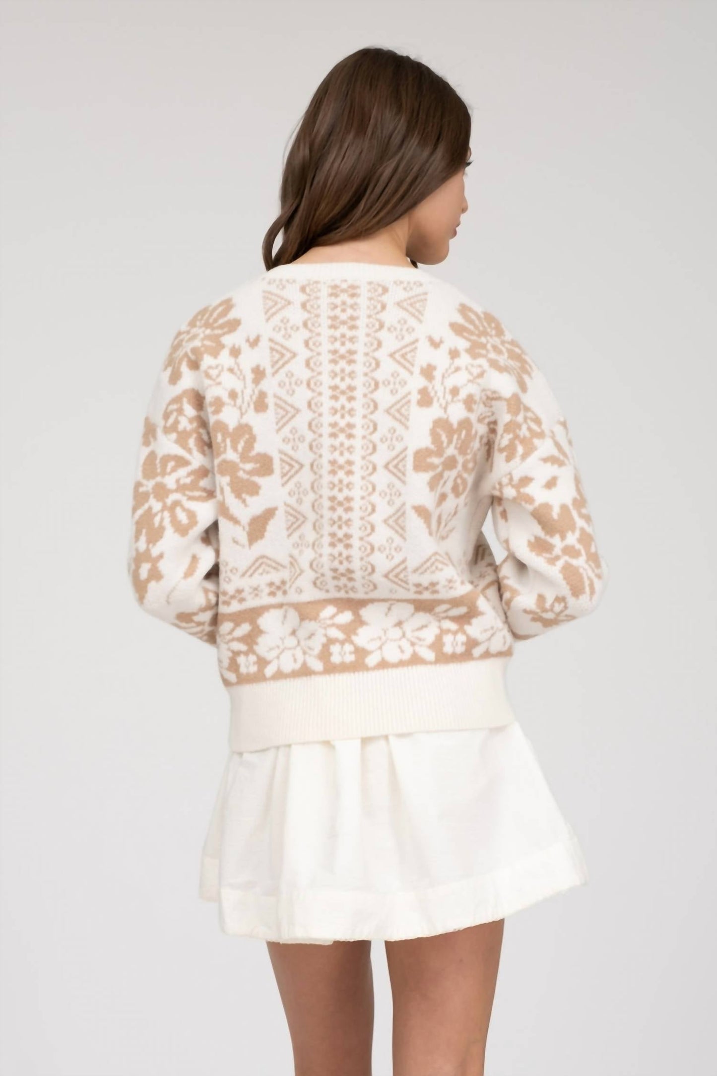Blu Pepper - Geo Floral Long Sleeve Knit Sweater