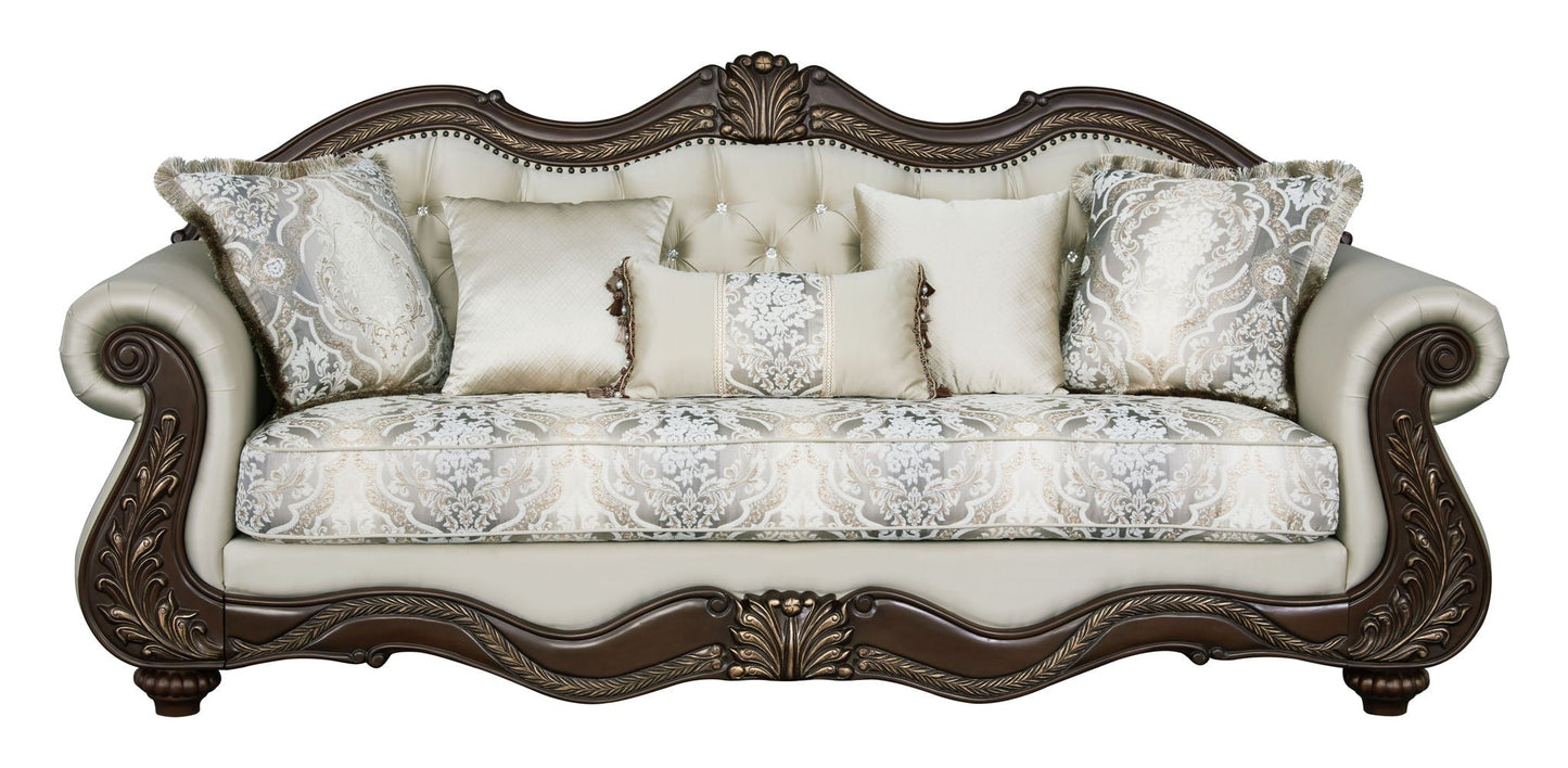 Pierce Sofa With 5 Pillows - Beige / Cherry