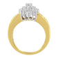10K Yellow Gold 1.0 Cttw Round & Baguette Cut Diamond Floral Cluster Double-Channel Flared Band Statement Ring (H-I Color, SI2-I1 Clarity) - Size 6-1/2