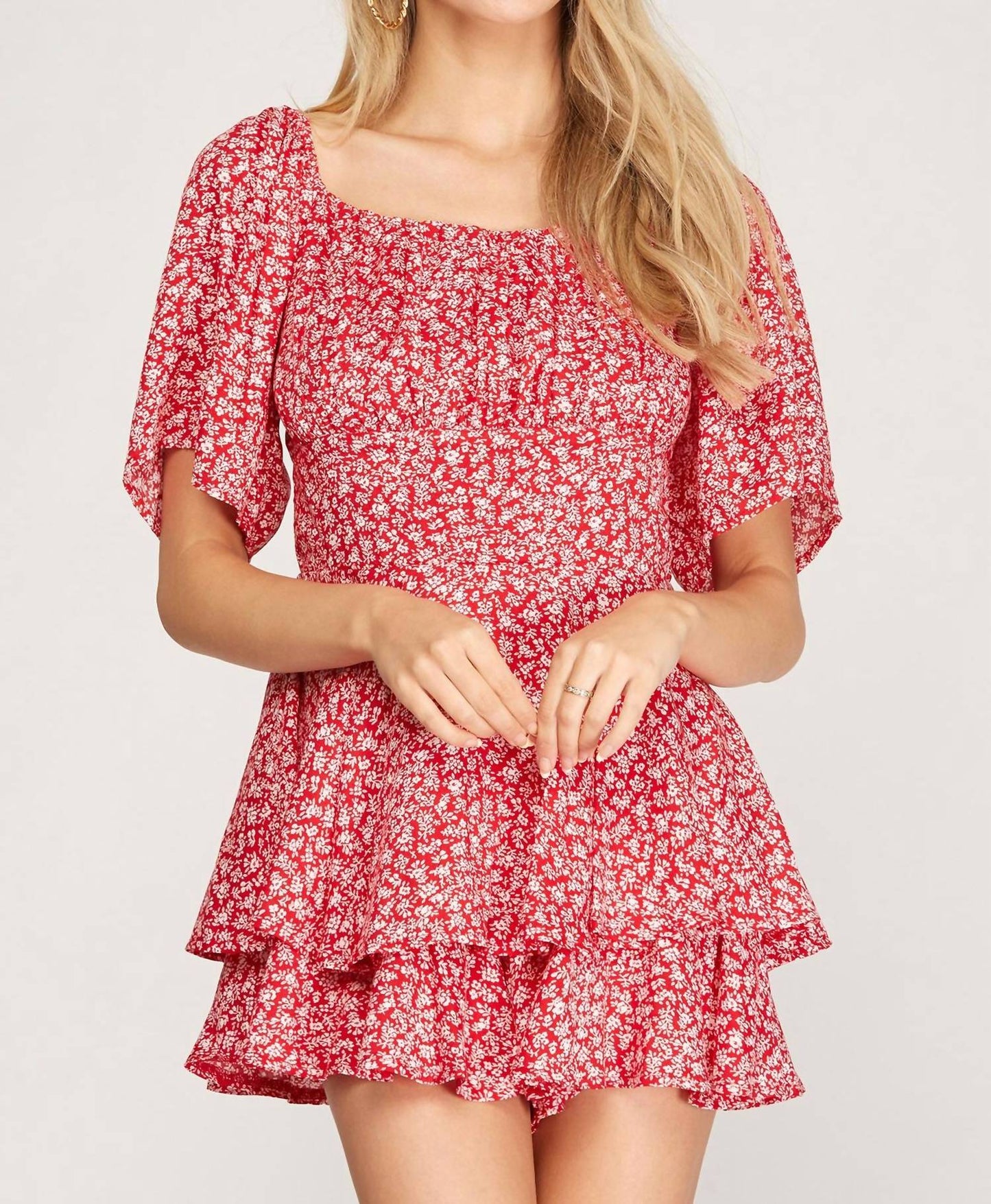She + Sky - Flutter Half Sleeve Layered Romper