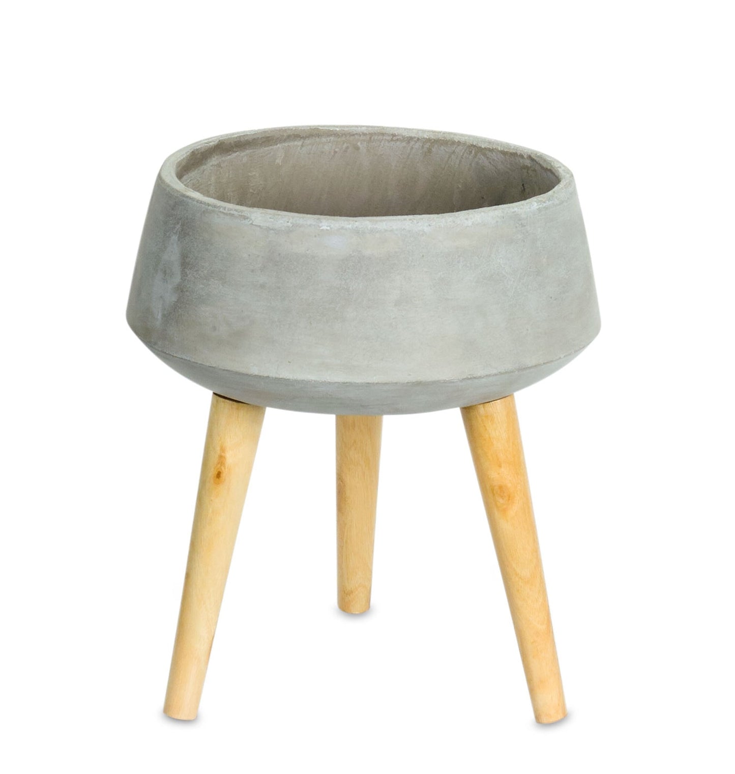 Modern Cement Planter on Wood Legs 13"H