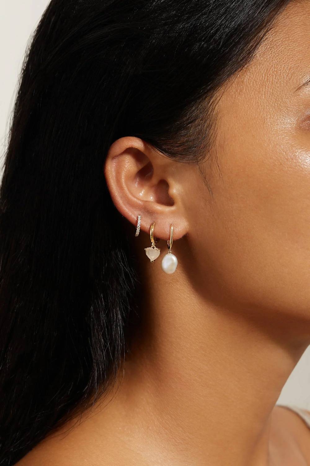 Eklexic - Women's Huggie Hoops With Pearl Drop Earrings