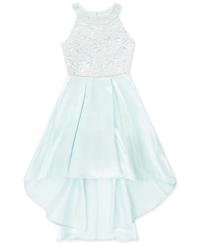 Speechless Girl's Lace to Pleated High Low Dress Blue Size 8