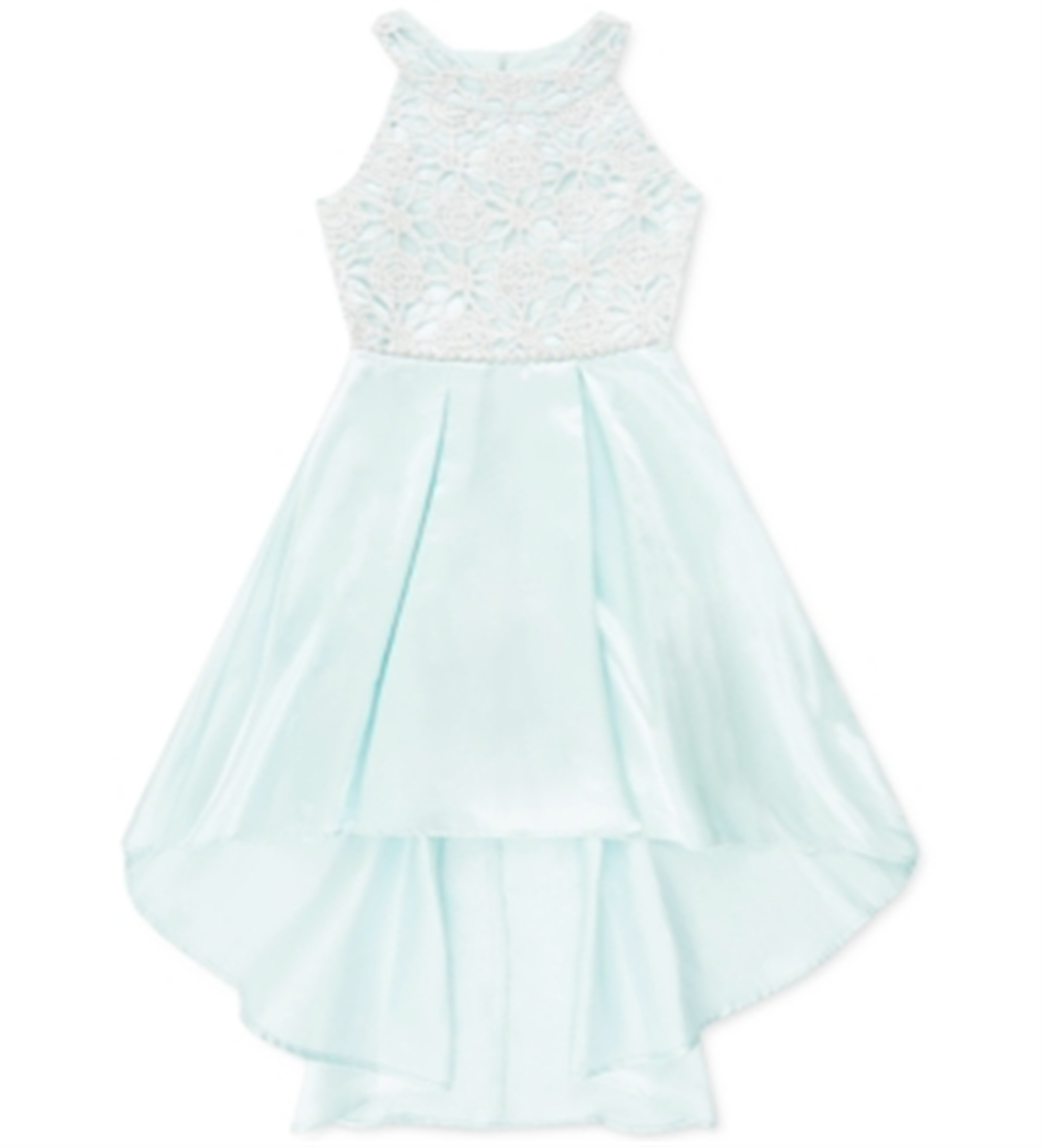 Speechless Girl's Lace to Pleated High Low Dress Blue Size 8