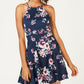 Speechless Women's Floral Criss Cross Scuba Dress Blue Size 11