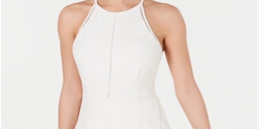 Speechless Women's Stretch Zippered Ruffled Sleeveless Halter Short Fit Flare Dress White Size X-Large