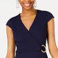 Speechless Women's Ruffled Zippered Cap Sleeve V Neck Mini Faux Wrap Party Dress Blue Size Large