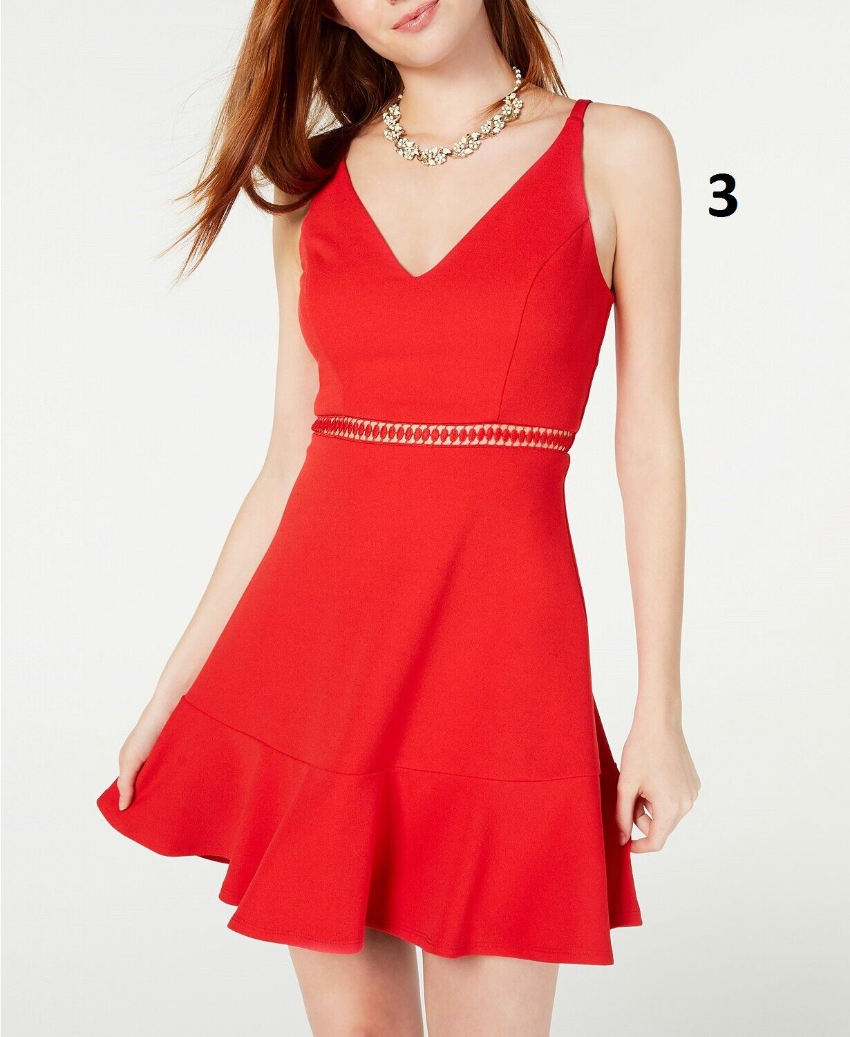 Speechless Women's Crochet Skater Fit & Flare Dress Red Size 3