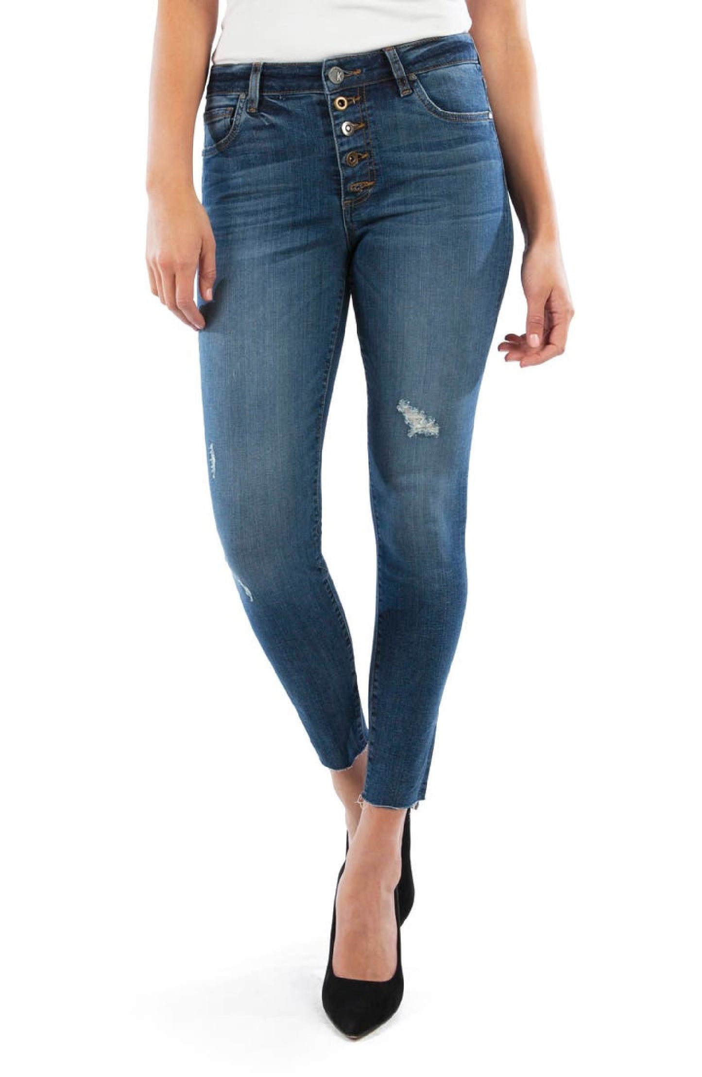 Kut From The Kloth Women's Donna Button Fly High Waist Raw Skinny Jeans Blue Size 2