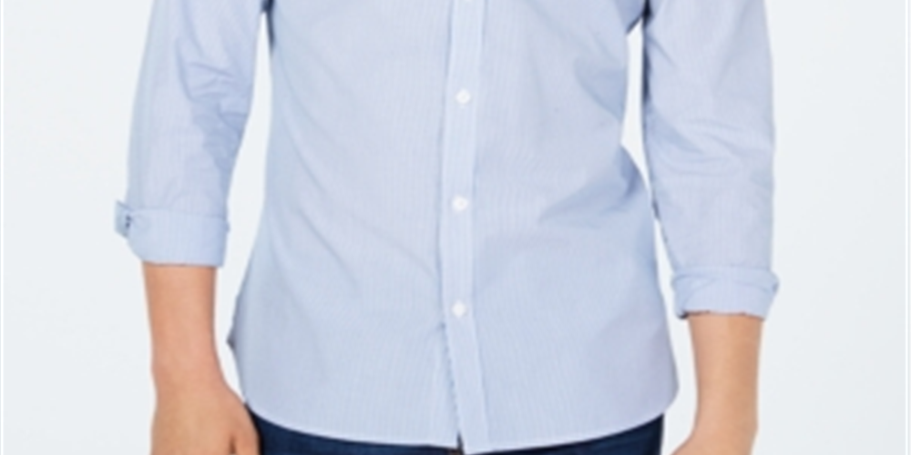 Calvin Klein Men's Bengal Striped Shirt Blue Size Medium