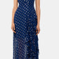 Betsy & Adam Women's Metallic Clip Dot Ruffle Halter Neck Chiffon Gown Blue Size 4