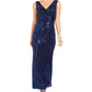 Betsy & Adam Women's Double V Neck Wrap Evening Dress Blue Size 2 Petite