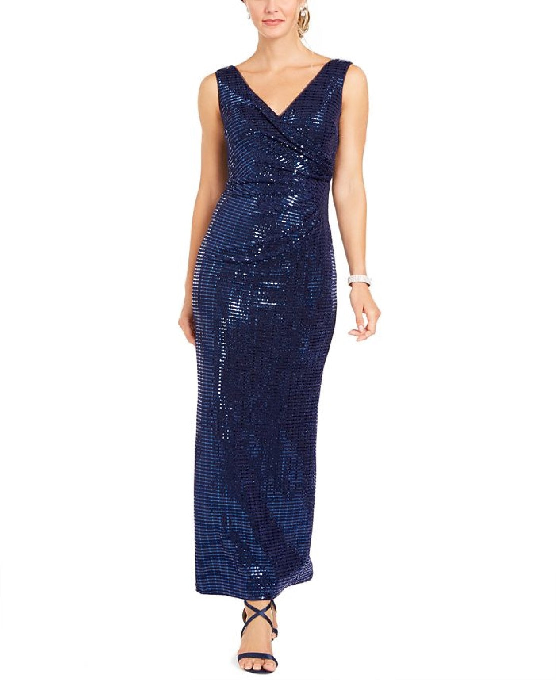 Betsy & Adam Women's Double V Neck Wrap Evening Dress Blue Size 2 Petite