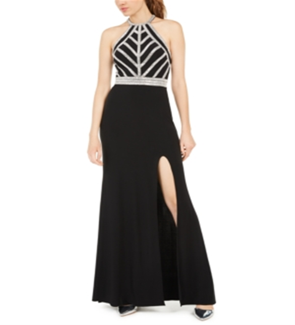 Blondie Nites Junior's Embellished Open Back Gown Black Size 3