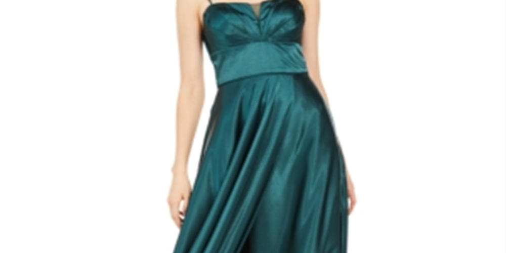 Blondie Nites Junior's Pleated Illusion Satin Gown Green Size 1