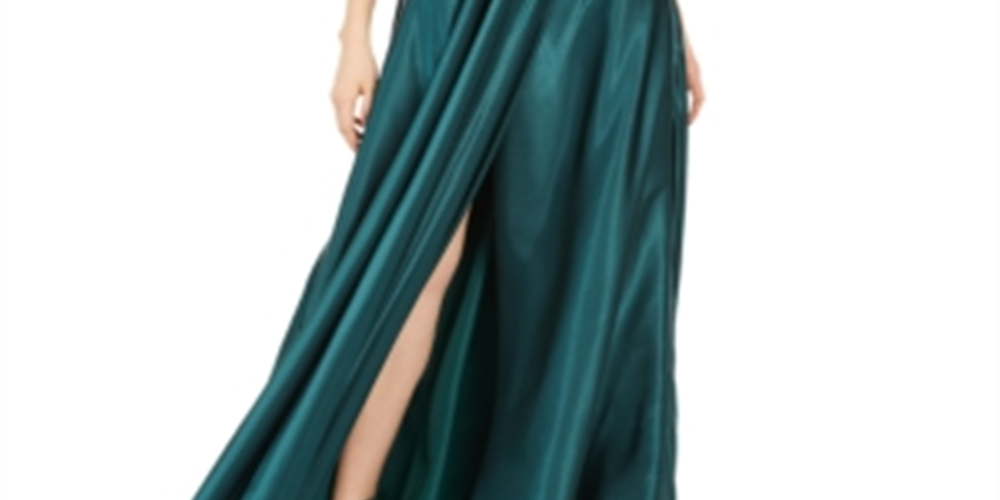 Blondie Nites Junior's Pleated Illusion Satin Gown Green Size 3
