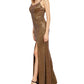 Blondie Women's Spaghetti Strap Full Length Sheath Formal Dress Yellow Size 1
