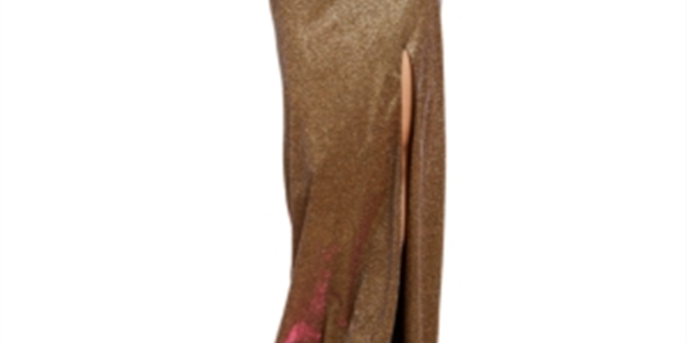 Blondie Women's Zippered Shimmering Spaghetti Strap Halter Full Length Formal Sheath Dress Yellow Size 7
